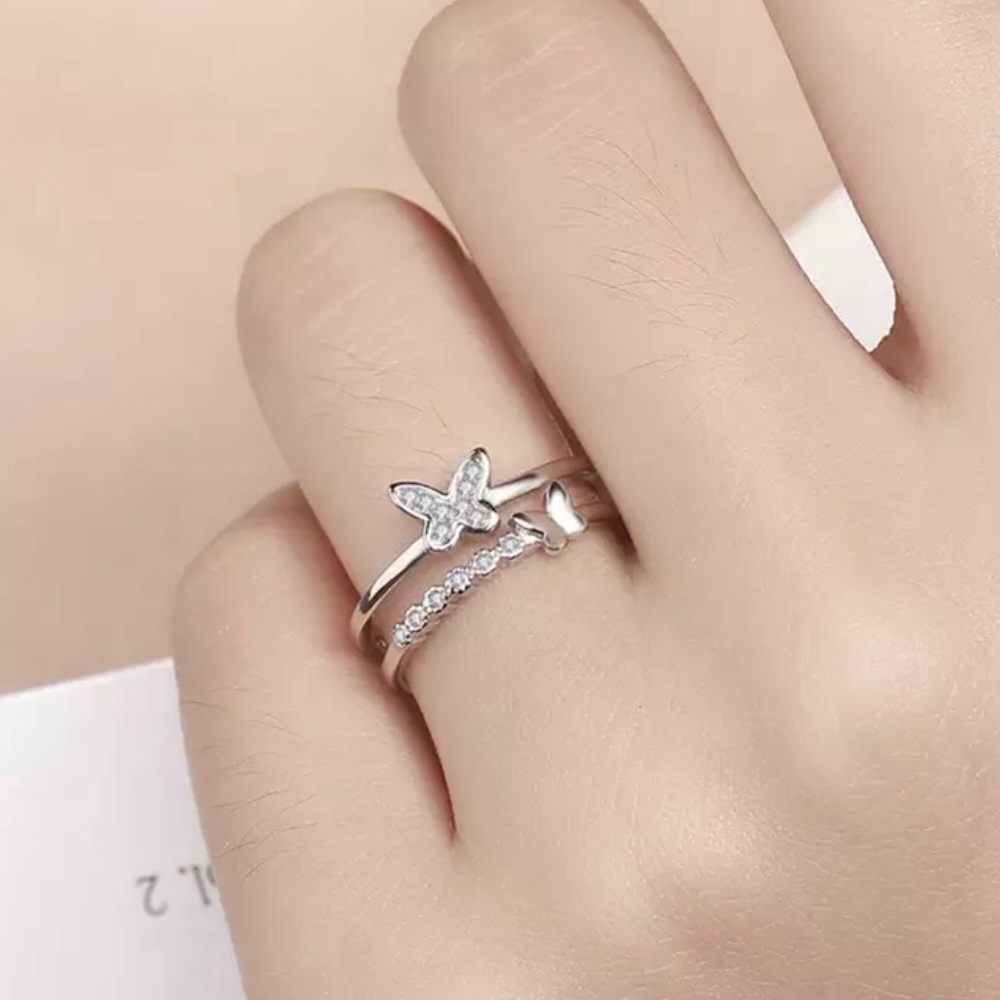 925 Sterling Silver Butterfly Layered Ring - Picture 5 of 5